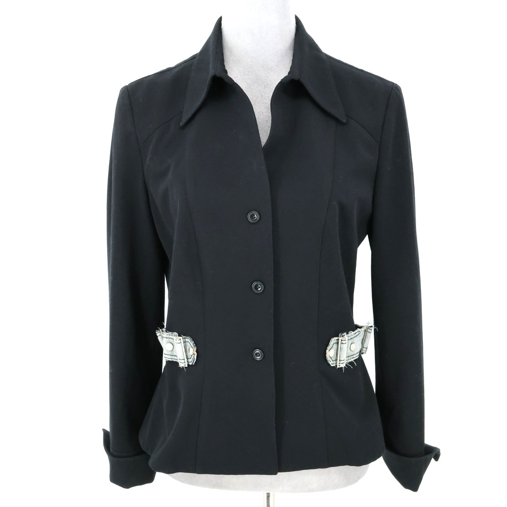 Carlisle Jacket Womens 4 Black Crepe Blazer Buckle on Waist French Cuffs Career